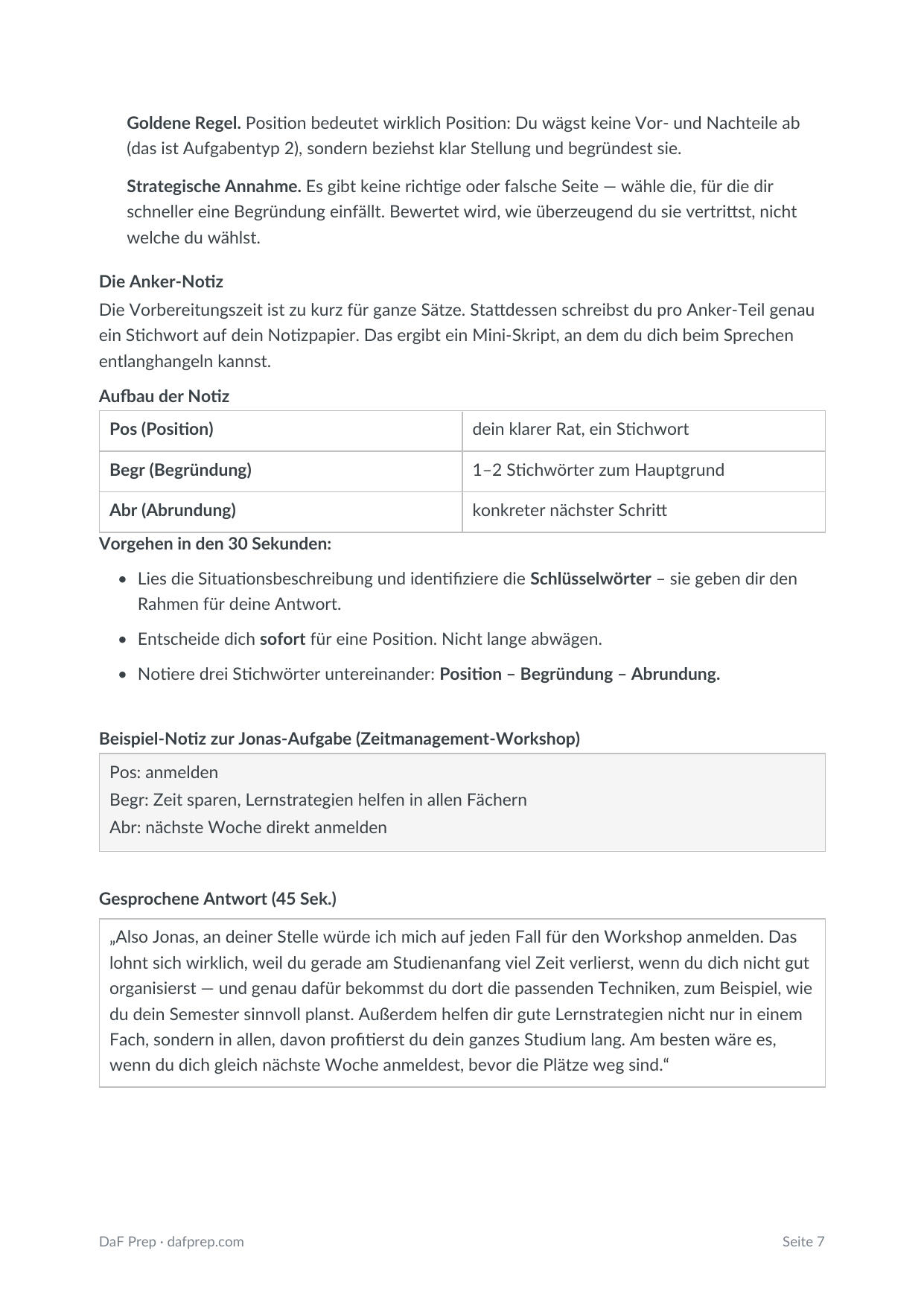 Sprechen Masterkurs example page